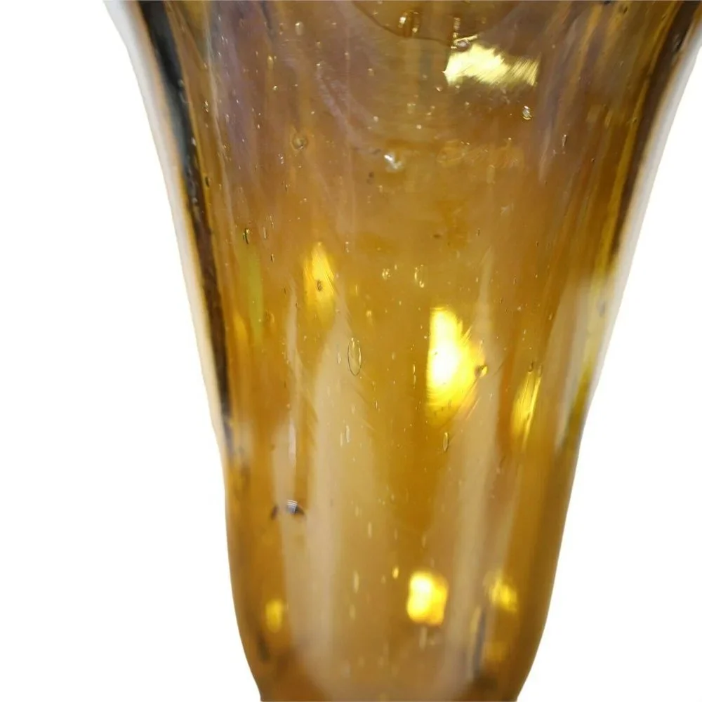 Scalloped Bubble Glass Amber Flower Vase Trumpet Beaded Stem 12